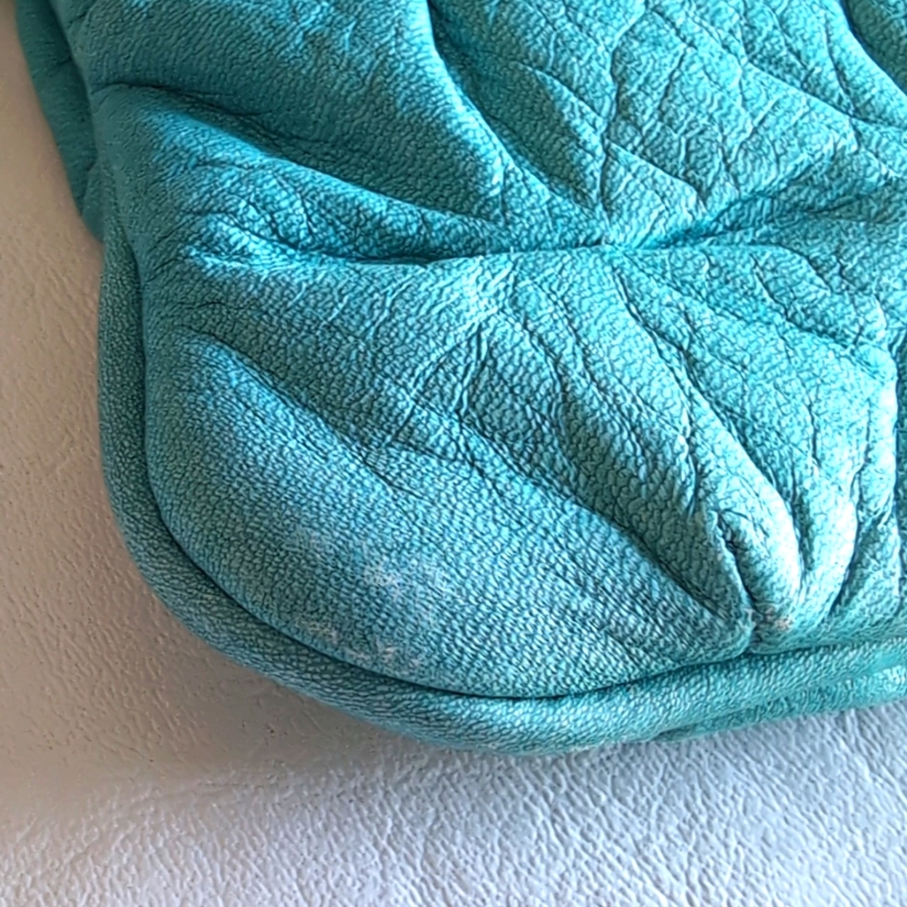 Ellington Turquoise Blue Aqua Dimpled Leather Wristlet Clutch - Picture 5 of 8